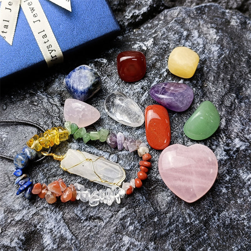 11pc Set of Crystal Chakra Stones and Bracelet