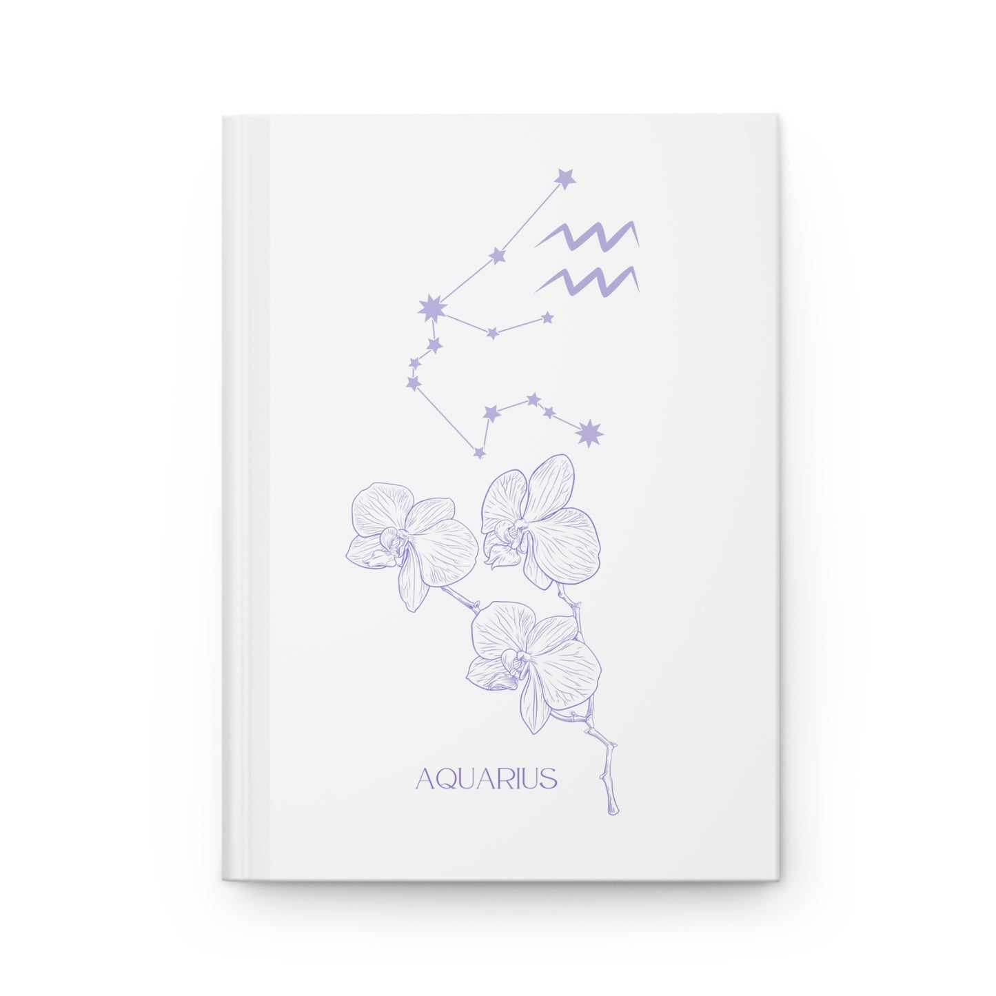 Aquarius white journal with zodiac flower, constellation, and glyph on cover